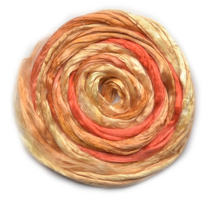 Mulberry Silk Roving Hand Dyed in Orange and Yellow 20 Grams 12811| Silk Roving/Sliver | Sally Ridgway | Shop Wool, Felt and Fibre Online