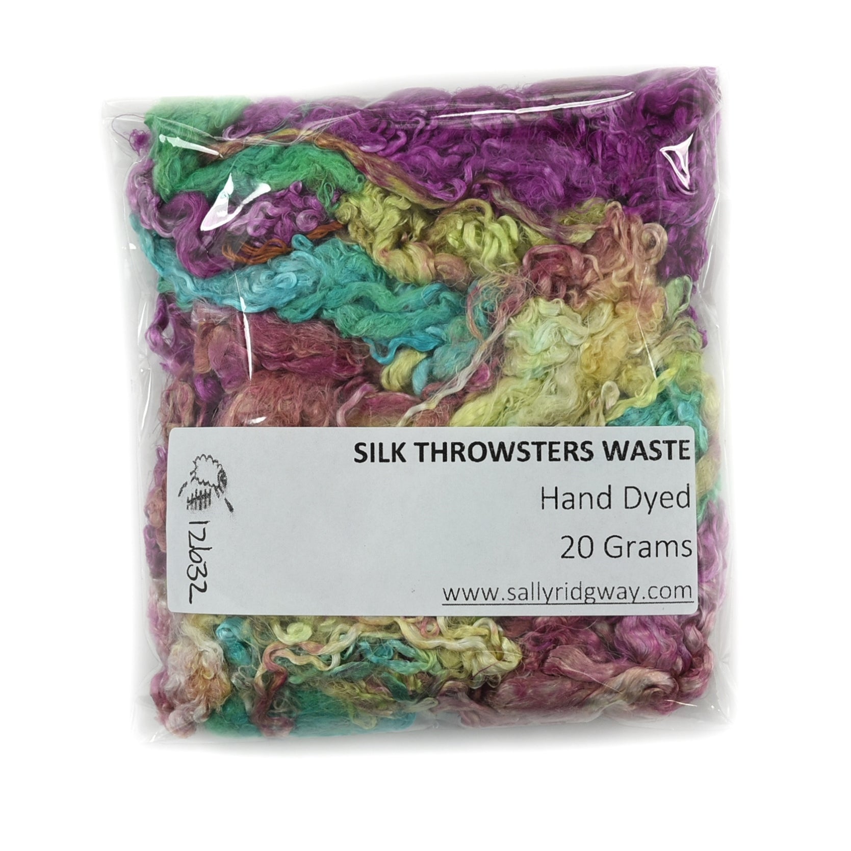 Mulberry Silk Throwster Waste 20 grams Hand Dyed Opal Crimson Lime 12632-Silk Throwster-3-Sally Ridgway Designs in Felt &amp; Fibre
