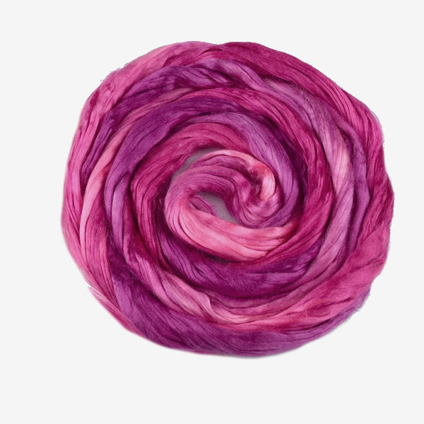Mulberry Silk Roving Hand Dyed in Magenta 13099| Silk Roving/Sliver | Sally Ridgway | Shop Wool, Felt and Fibre Online