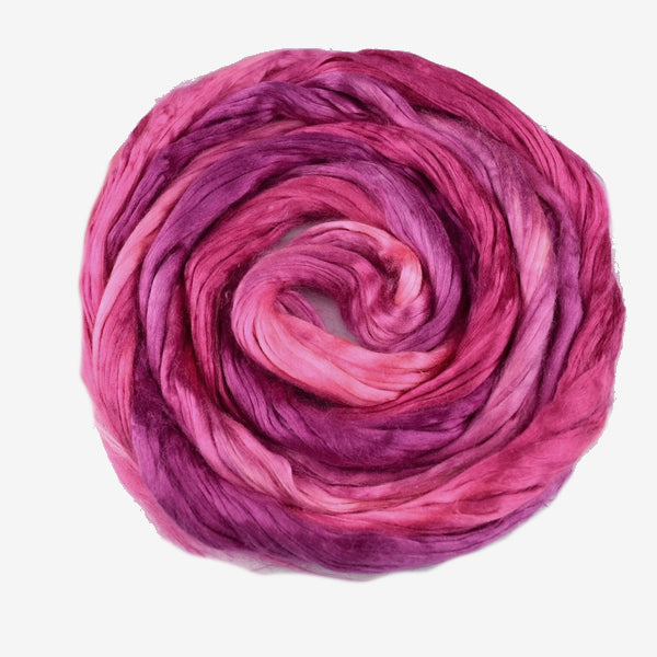 Mulberry Silk Roving Hand Dyed in Magenta 13099| Silk Roving/Sliver | Sally Ridgway | Shop Wool, Felt and Fibre Online