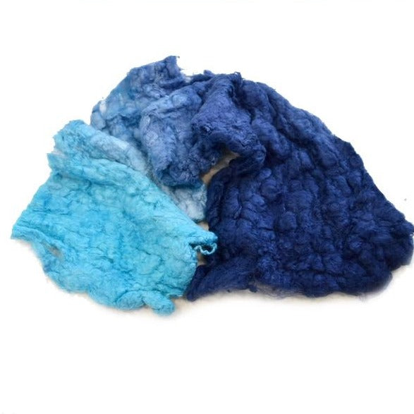 Mulberry Silk Noil Fibre Hand Dyed in Ocean Blue 13240| Silk Noil | Sally Ridgway | Shop Wool, Felt and Fibre Online