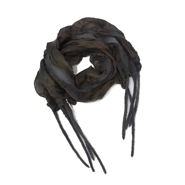 Black and Brown Nuno Felted Merino Wool and Silk Art Scarf 13033| Wool Felt Scarves | Sally Ridgway | Shop Wool, Felt and Fibre Online