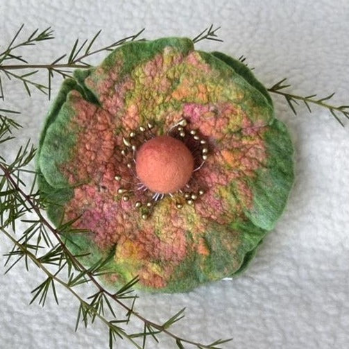 Large Wool Felt Flower Brooch Pin in Green 13184| Brooch | Sally Ridgway | Shop Wool, Felt and Fibre Online
