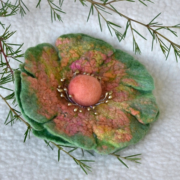 Large Wool Felt Flower Brooch Pin in Green 13184| Brooch | Sally Ridgway | Shop Wool, Felt and Fibre Online