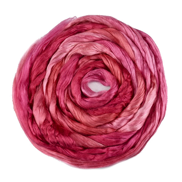 Mulberry Silk Roving Hand Dyed in Pink Apricots 13090| Silk Roving/Sliver | Sally Ridgway | Shop Wool, Felt and Fibre Online
