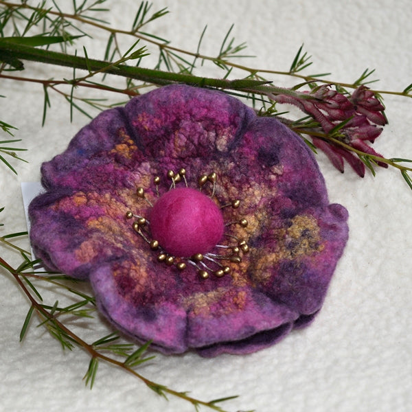 Large Wool Felt Flower Brooch Pin in Crimson 13182| Brooch | Sally Ridgway | Shop Wool, Felt and Fibre Online