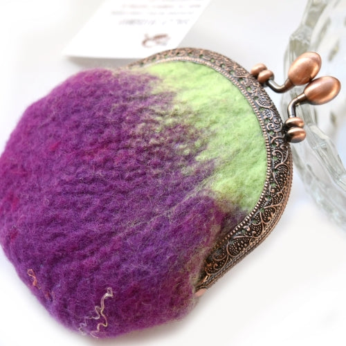 Purple Wool Felted Small Hand Made Coin Purse 12359-Coin Purse-3-Sally Ridgway Designs in Felt &amp; Fibre