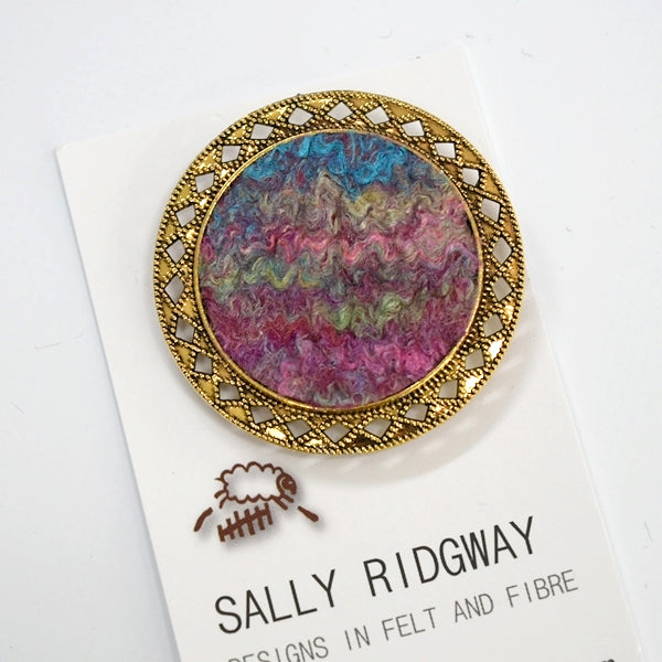 Wool Felt and Metal Brooch Pin in Pink Multi 13027| Brooch | Sally Ridgway | Shop Wool, Felt and Fibre Online