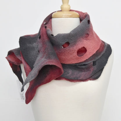 Red Black Wool Felted Scarf Wrap in Superfine Australian Merino 12259| Wool Felt Scarves | Sally Ridgway | Shop Wool, Felt and Fibre Online
