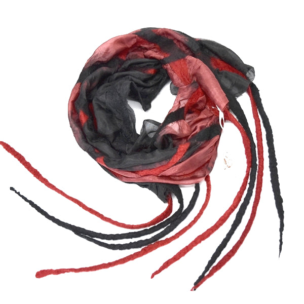 Red and Black Nuno Felted Merino Wool and Silk Art Scarf 13032| Wool Felt Scarves | Sally Ridgway | Shop Wool, Felt and Fibre Online