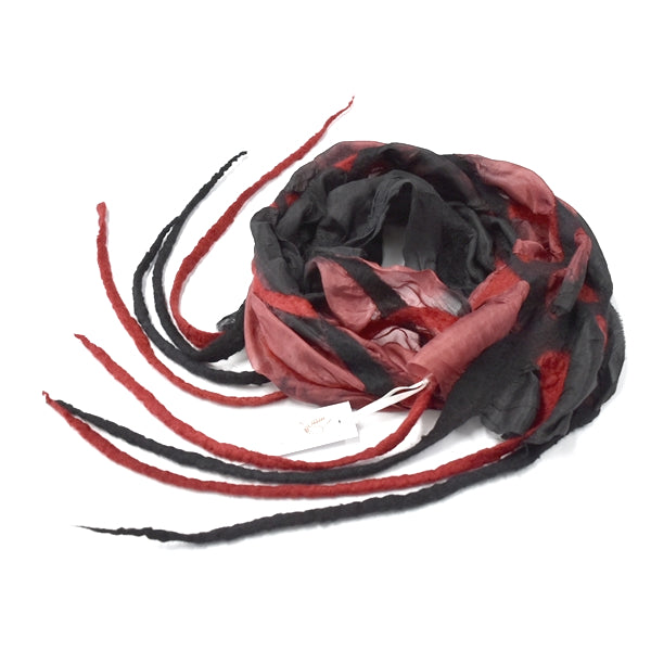Red and Black Nuno Felted Merino Wool and Silk Art Scarf 13032| Wool Felt Scarves | Sally Ridgway | Shop Wool, Felt and Fibre Online