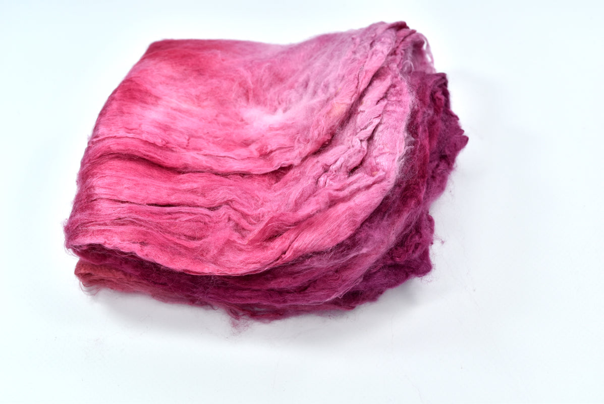 Mulberry Silk Hankies Hand Dyed Crimson Pink| Silk Hankies | Sally Ridgway | Shop Wool, Felt and Fibre Online