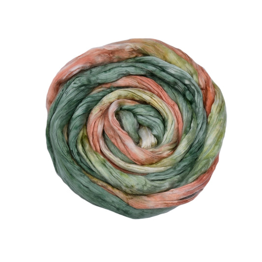 Mulberry Silk Roving Hand Dyed in Apricot Bud| Silk Roving/Sliver | Sally Ridgway | Shop Wool, Felt and Fibre Online