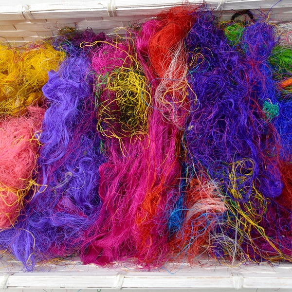 Multi Colour Sari Silk Recycled Fibre 50 grams Colour B| Sari Silk | Sally Ridgway | Shop Wool, Felt and Fibre Online
