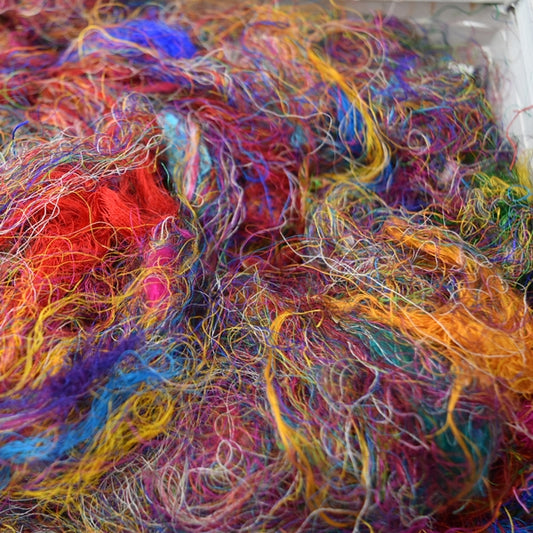 Multi Colour Sari Silk Recycled Fibre 50 grams Colour A| Sari Silk | Sally Ridgway | Shop Wool, Felt and Fibre Online