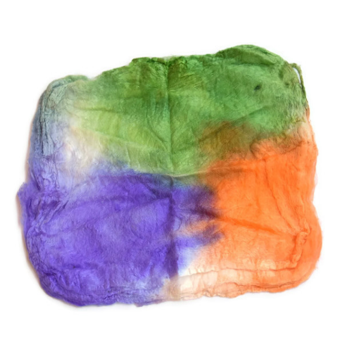 Silk Hankies Mawata Squares for Felting Spinning in Orange Purple Green 12282| Silk Hankies | Sally Ridgway | Shop Wool, Felt and Fibre Online