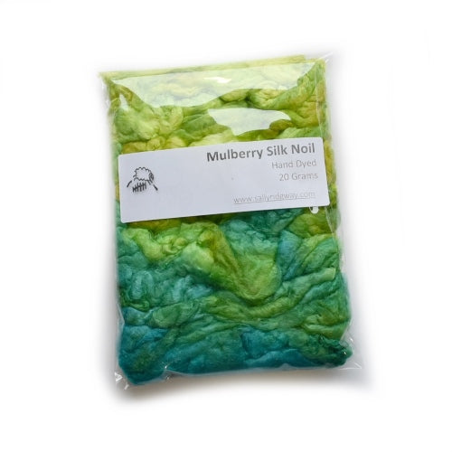 Mulberry Silk Noil Fibre Hand Dyed in Lime Opal blend 12664-Silk Noil-3-20 Grams-Sally Ridgway Designs in Felt &amp; Fibre