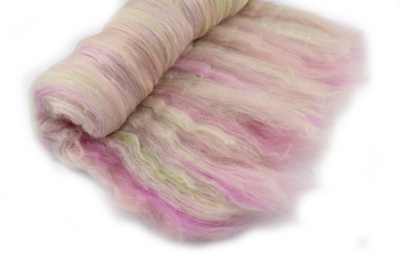 Tasmanian Merino Wool Carded Batts Hand Dyed Pink and Green 13080| Merino Wool Batts | Sally Ridgway | Shop Wool, Felt and Fibre Online