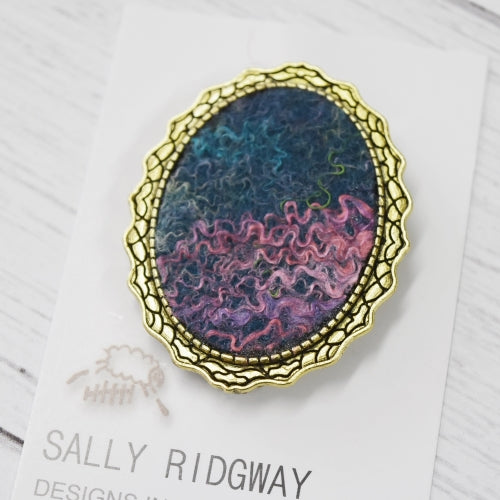 Wool Felt Metal Brooch Pin in Turquoise Pink Oval 12574-Brooch-1-Sally Ridgway Designs in Felt &amp; Fibre