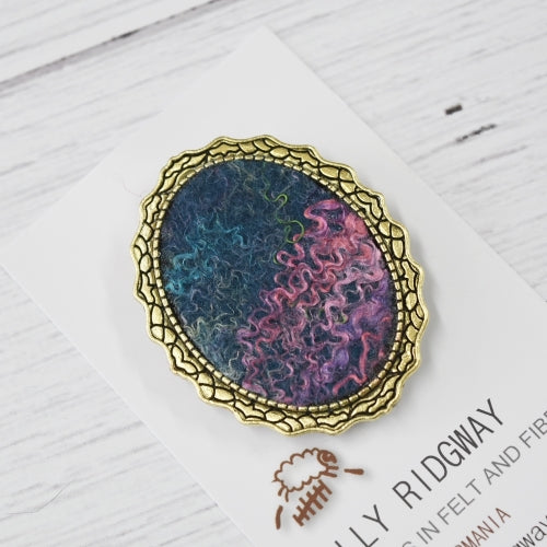 Wool Felt Metal Brooch Pin in Turquoise Pink Oval 12574-Brooch-2-Sally Ridgway Designs in Felt &amp; Fibre