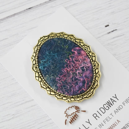 Wool Felt Metal Brooch Pin in Turquoise Pink Oval 12574-Brooch-2-Sally Ridgway Designs in Felt &amp; Fibre