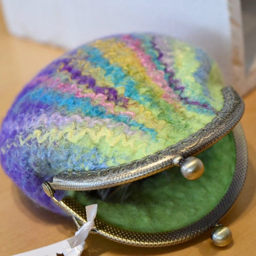 Wool Felted Kiss Lock Coin Purse in Blue and Green Multi Colour 12313-Coin Purse-2-Sally Ridgway Designs in Felt &amp; Fibre