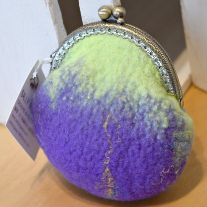 Wool Felted Kiss Lock Coin Purse in Blue and Green Multi Colour 12313-Coin Purse-3-Sally Ridgway Designs in Felt &amp; Fibre