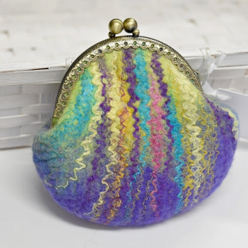 Wool Felted Kiss Lock Coin Purse in Blue and Green Multi Colour 12313-Coin Purse-1-Sally Ridgway Designs in Felt &amp; Fibre