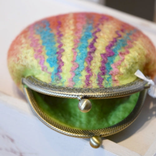 Wool Felted Kiss Lock Coin Purse Hand Made in Orange Merino and Silk 12312-Coin Purse-3-Sally Ridgway Designs in Felt &amp; Fibre