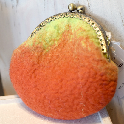 Wool Felted Kiss Lock Coin Purse Hand Made in Orange Merino and Silk 12312-Coin Purse-2-Sally Ridgway Designs in Felt &amp; Fibre