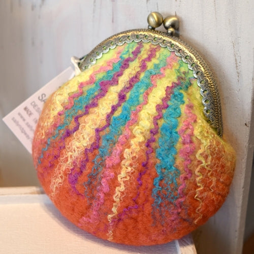 Wool Felted Kiss Lock Coin Purse Hand Made in Orange Merino and Silk 12312-Coin Purse-1-Sally Ridgway Designs in Felt &amp; Fibre