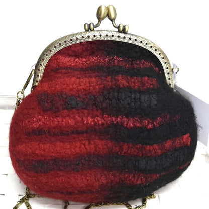 Wool Felted Accessory Purse in Black and Red-Coin Purse-1-Sally Ridgway Designs in Felt &amp; Fibre