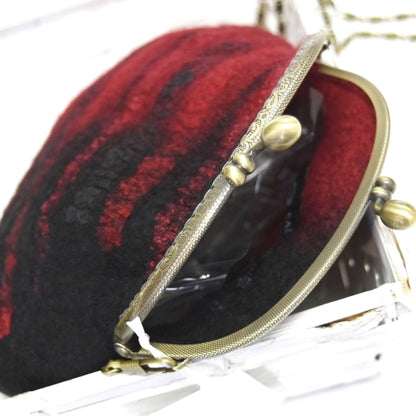 Wool Felted Accessory Purse in Black and Red-Coin Purse-3-Sally Ridgway Designs in Felt &amp; Fibre