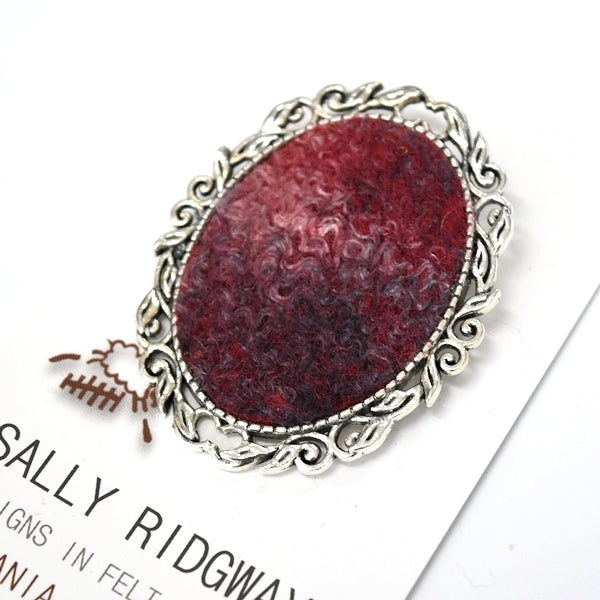 Red Wool Felt and Metal Oval Brooch Pin 13142| Brooch | Sally Ridgway | Shop Wool, Felt and Fibre Online