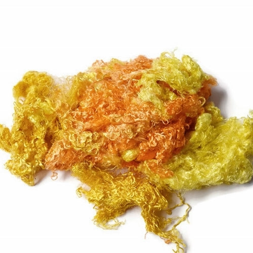 Yellow Mulberry Silk Throwster Waste Fibre Yellow Orange Mix 20 grams 12372| Silk Throwster | Sally Ridgway | Shop Wool, Felt and Fibre Online