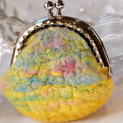 Yellow Wool Felt Coin Purse Handmade Kiss Lock Coin 12366-Coin Purse-1-Sally Ridgway Designs in Felt &amp; Fibre