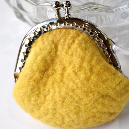 Yellow Wool Felt Coin Purse Handmade Kiss Lock Coin 12366-Coin Purse-3-Sally Ridgway Designs in Felt &amp; Fibre