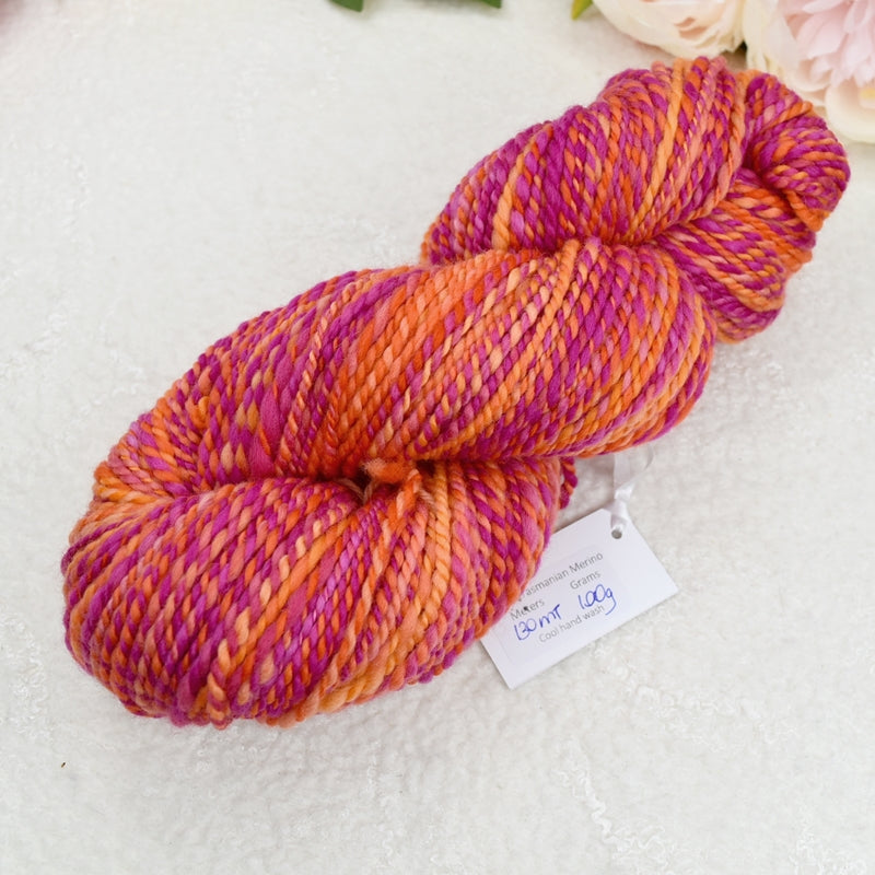 Chunky Hand Spun Corriedale Yarn Blood Orange| Hand Spun Yarn | Sally Ridgway | Shop Wool, Felt and Fibre Online