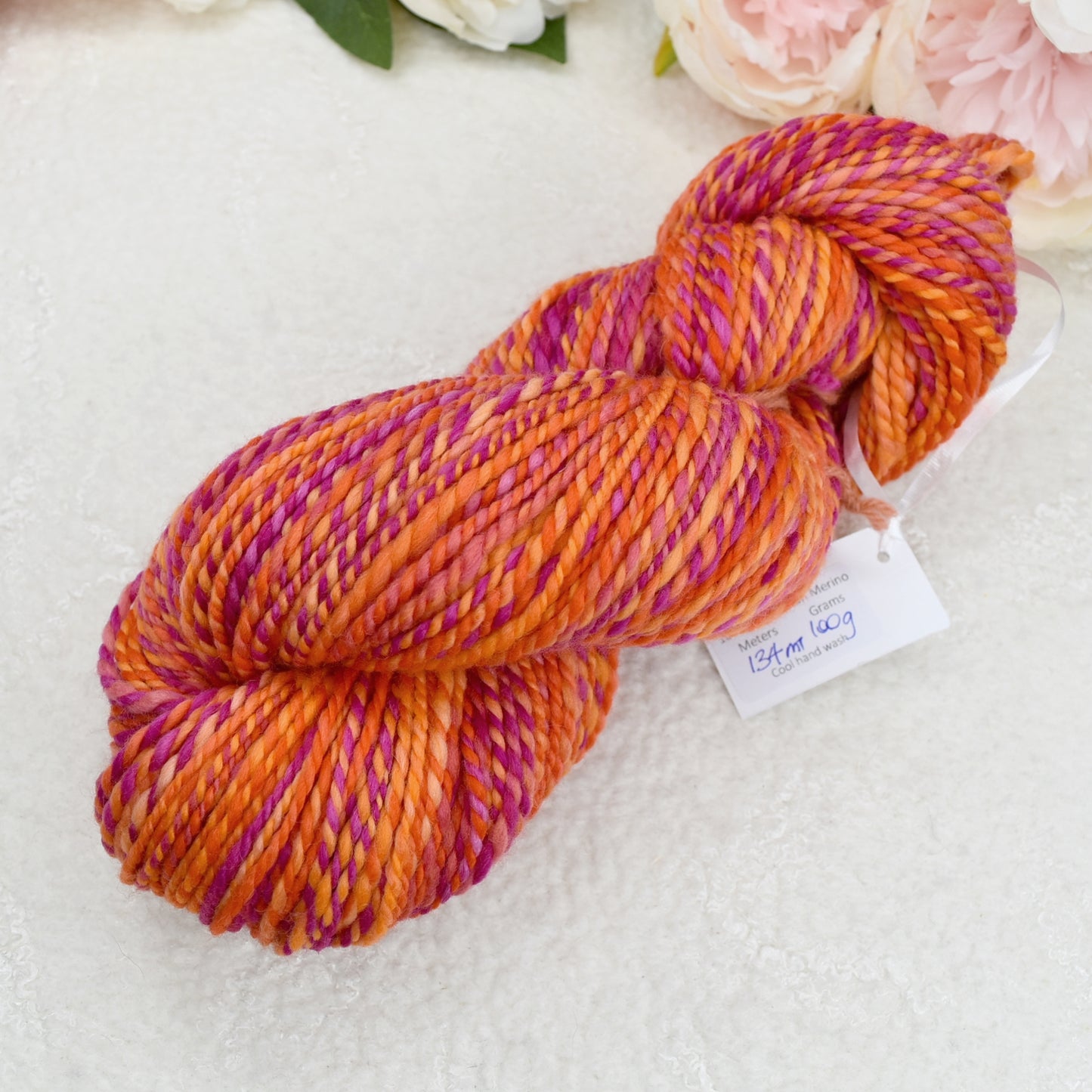 Chunky Hand Spun Corriedale Yarn Blood Orange| Hand Spun Yarn | Sally Ridgway | Shop Wool, Felt and Fibre Online
