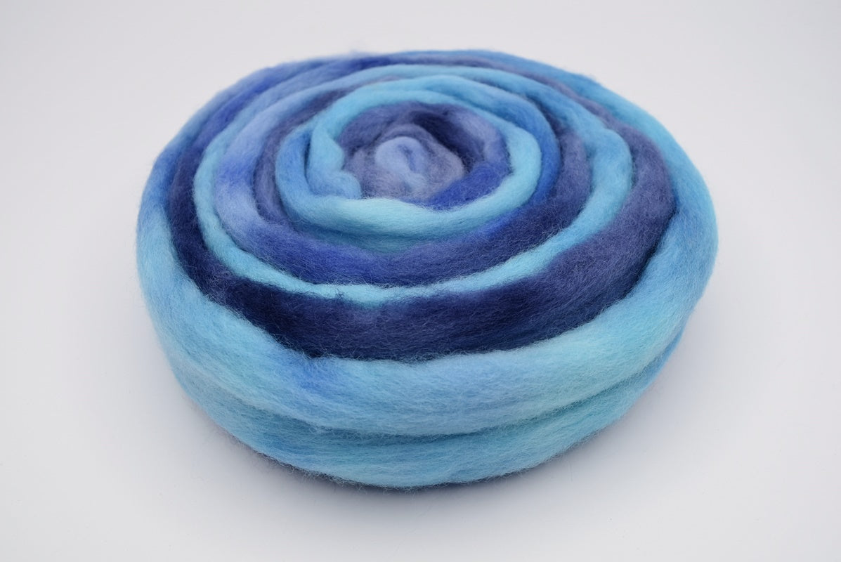 Australian Corriedale Wool Top Hand Dyed Blue Splash 13337| Corriedale Wool | Sally Ridgway | Shop Wool, Felt and Fibre Online