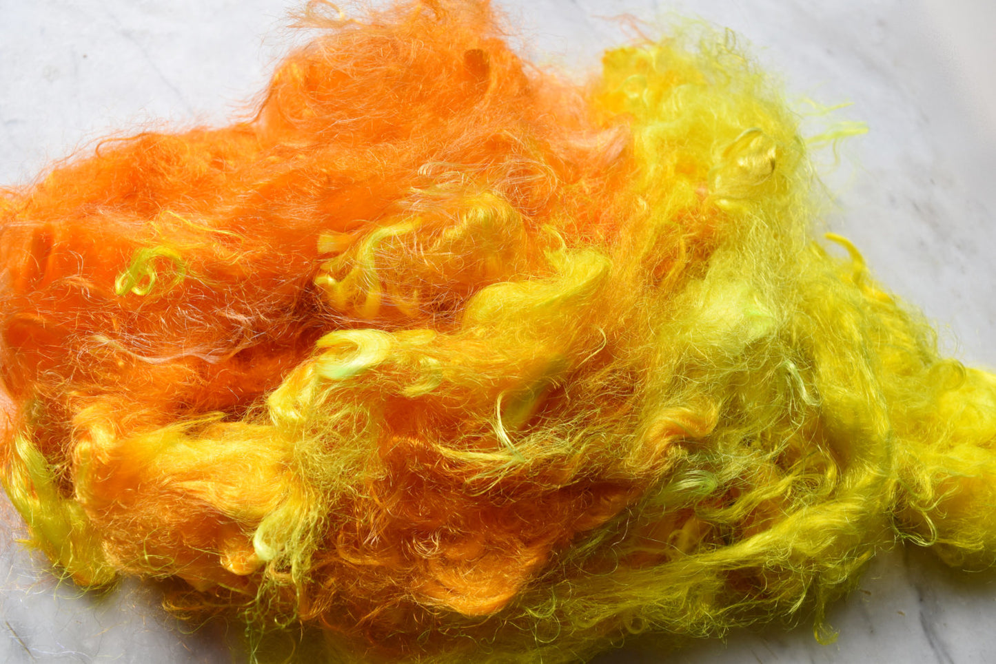 Firestar fibre Trilobal nylon hand dyed spinning felting needle felting fiber arts carding blending fiber Bright Yellow Orange 20 gram 11628-1-Sally Ridgway Designs in Felt &amp; Fibre