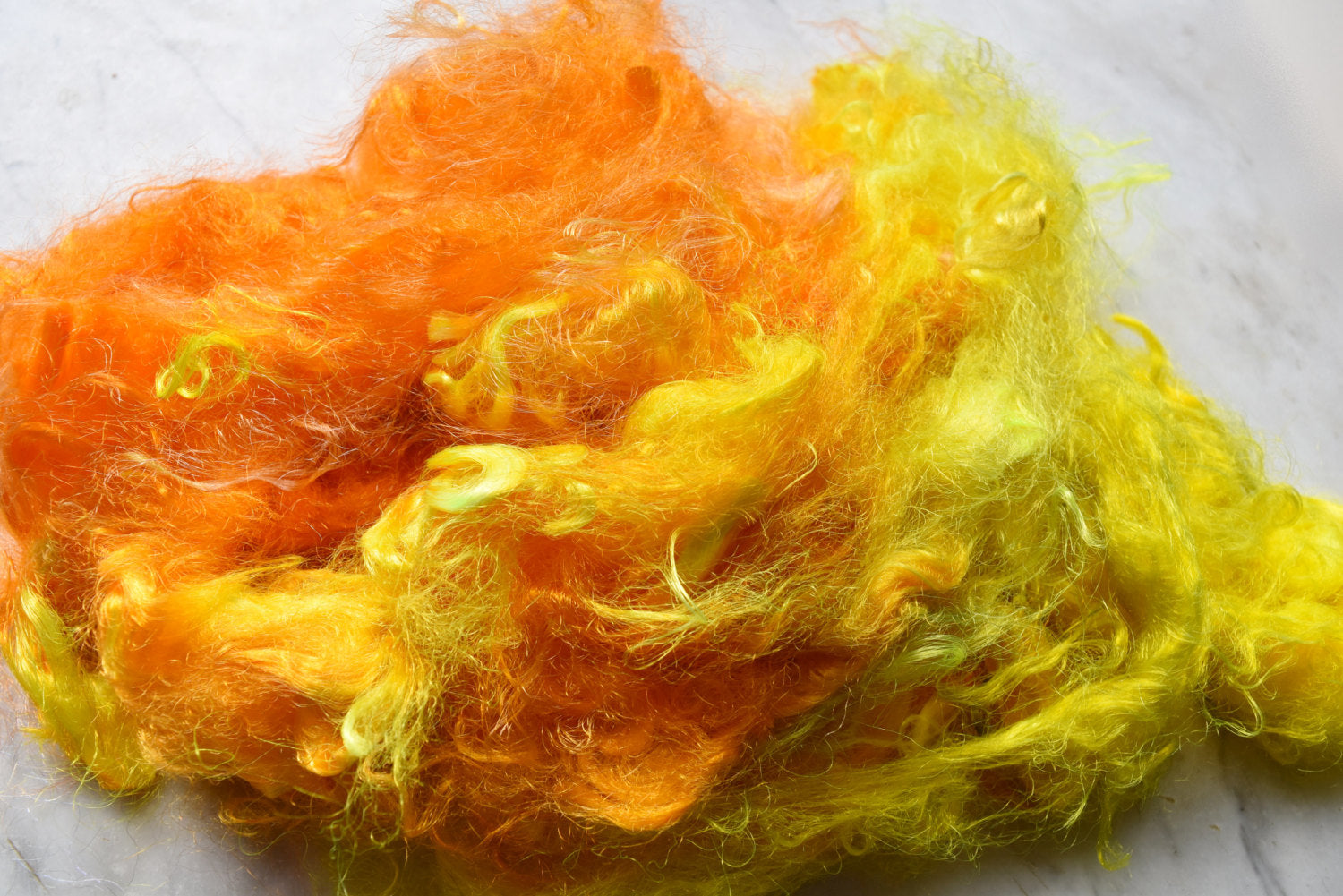 Firestar fibre Trilobal nylon hand dyed spinning felting needle felting fiber arts carding blending fiber Bright Yellow Orange 20 gram 11628-1-Sally Ridgway Designs in Felt &amp; Fibre