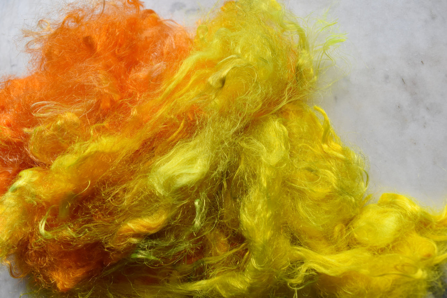 Firestar fibre Trilobal nylon hand dyed spinning felting needle felting fiber arts carding blending fiber Bright Yellow Orange 20 gram 11628-2-Sally Ridgway Designs in Felt &amp; Fibre