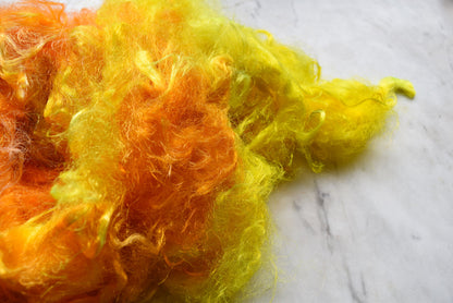 Firestar fibre Trilobal nylon hand dyed spinning felting needle felting fiber arts carding blending fiber Bright Yellow Orange 20 gram 11628-3-Sally Ridgway Designs in Felt &amp; Fibre