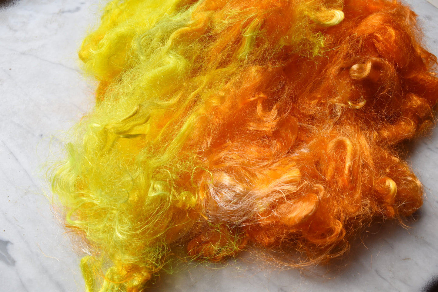 Firestar fibre Trilobal nylon hand dyed spinning felting needle felting fiber arts carding blending fiber Bright Yellow Orange 20 gram 11628-4-Sally Ridgway Designs in Felt &amp; Fibre