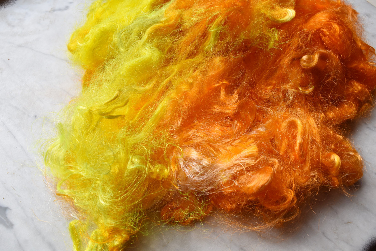 Firestar fibre Trilobal nylon hand dyed spinning felting needle felting fiber arts carding blending fiber Bright Yellow Orange 20 gram 11628-4-Sally Ridgway Designs in Felt &amp; Fibre