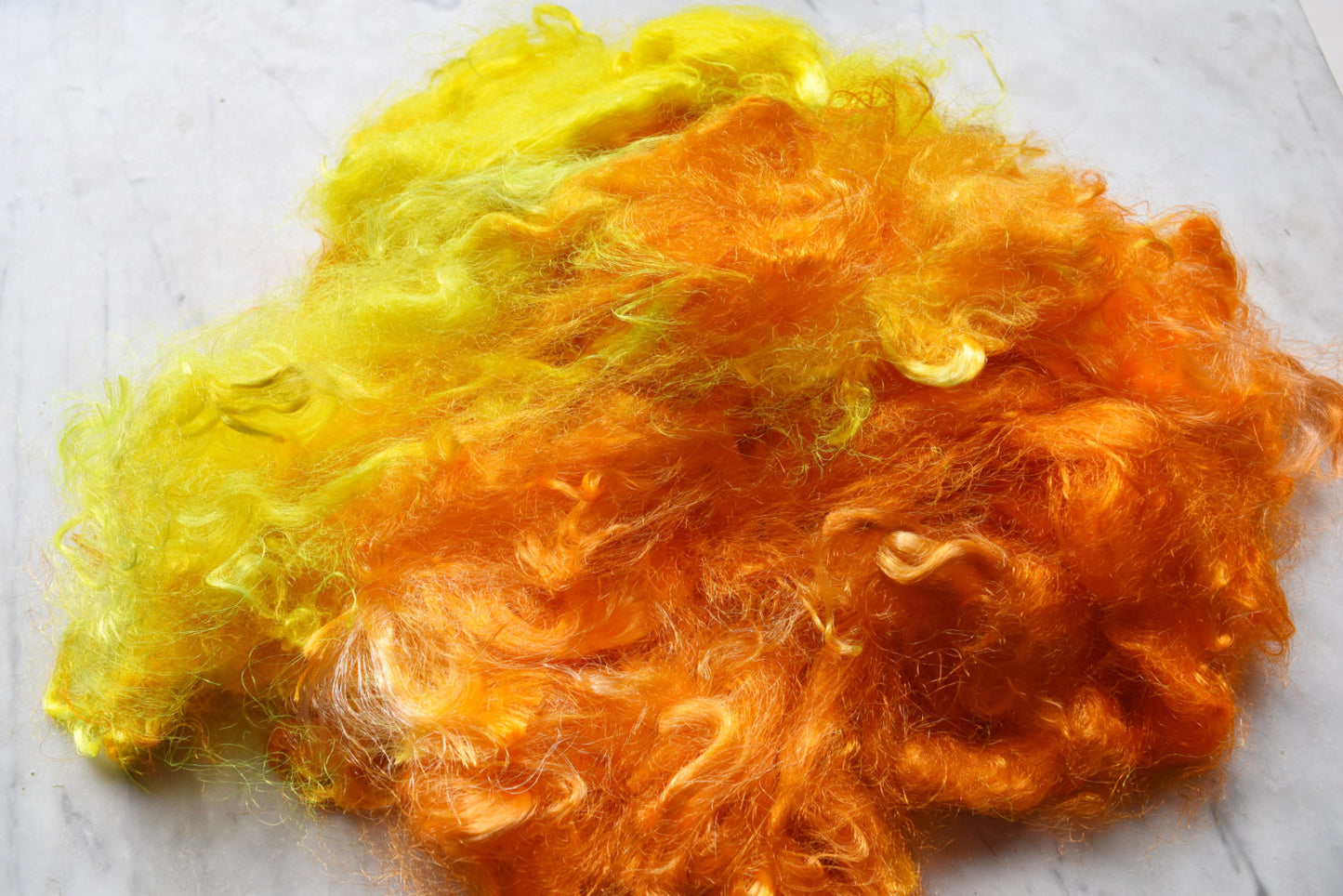 Firestar fibre Trilobal nylon hand dyed spinning felting needle felting fiber arts carding blending fiber Bright Yellow Orange 20 gram 11628-5-Sally Ridgway Designs in Felt &amp; Fibre