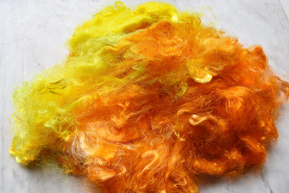 Firestar fibre Trilobal nylon hand dyed spinning felting needle felting fiber arts carding blending fiber Bright Yellow Orange 20 gram 11628-5-Sally Ridgway Designs in Felt &amp; Fibre