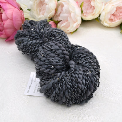 Grey Hand Spun Chunky Merino Wool Yarn Thick & Thin with Sequins| Hand Spun Yarn | Sally Ridgway | Shop Wool, Felt and Fibre Online