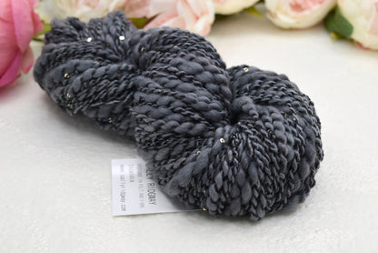 Grey Hand Spun Chunky Merino Wool Yarn Thick & Thin with Sequins| Hand Spun Yarn | Sally Ridgway | Shop Wool, Felt and Fibre Online